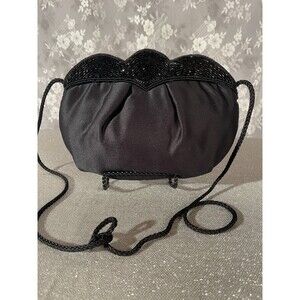 Vintage 80s Black Cocktail Purse 1980s Retro Art Deco Revival Fancy Goth Bag